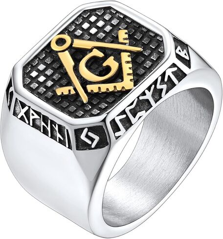 خواتم FaithHeart Masonic Signet للرجال، مجوهرات ماسونية من الفولاذ المقاوم للصدأ، حلقة إبهام لراكبي الدراجات النارية مع تغليف رقيق in Kuwait