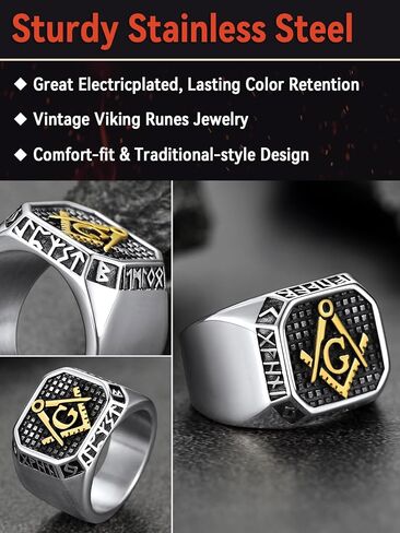 خواتم FaithHeart Masonic Signet للرجال، مجوهرات ماسونية من الفولاذ المقاوم للصدأ، حلقة إبهام لراكبي الدراجات النارية مع تغليف رقيق in Kuwait