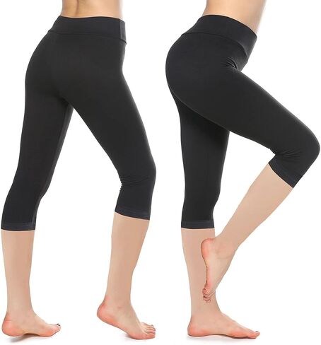 بنطال كابري ناعم من KT للنساء - بنطال كابري عالي الخصر مع جيوب - مقاس عادي وكبير - أكثر من 10 ألوان in Kuwait