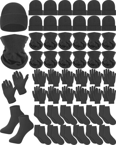 Unittype 48 Pack Unisex Thermal Winter Bulk 12 Cozy Beanies, 12 Neck Warmers, 12 Pairs Winter Gloves and 12 Pairs Warm Socks for Men Women Bundle Gift Set in Saudi Arabia