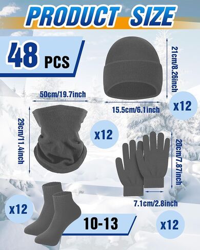Unittype 48 Pack Unisex Thermal Winter Bulk 12 Cozy Beanies, 12 Neck Warmers, 12 Pairs Winter Gloves and 12 Pairs Warm Socks for Men Women Bundle Gift Set in Saudi Arabia