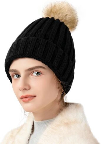 DOFOWORK Beanies Women - قبعات شتوية للنساء مع قبعة جمجمة دافئة من الفرو الصناعي، قبعة صغيرة للنساء in Kuwait