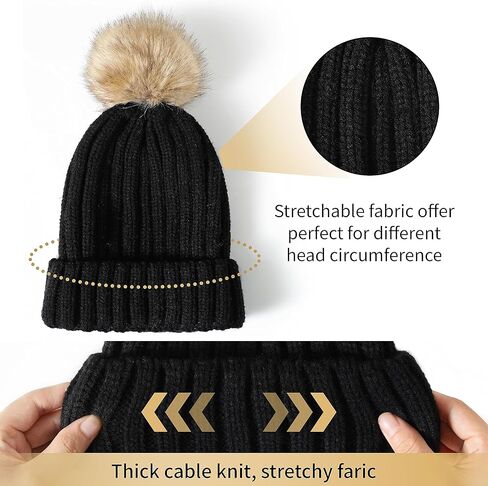 DOFOWORK Beanies Women - قبعات شتوية للنساء مع قبعة جمجمة دافئة من الفرو الصناعي، قبعة صغيرة للنساء in Kuwait