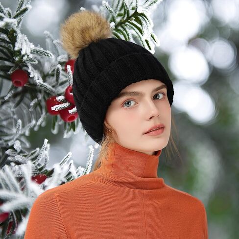 DOFOWORK Beanies Women - قبعات شتوية للنساء مع قبعة جمجمة دافئة من الفرو الصناعي، قبعة صغيرة للنساء in Kuwait