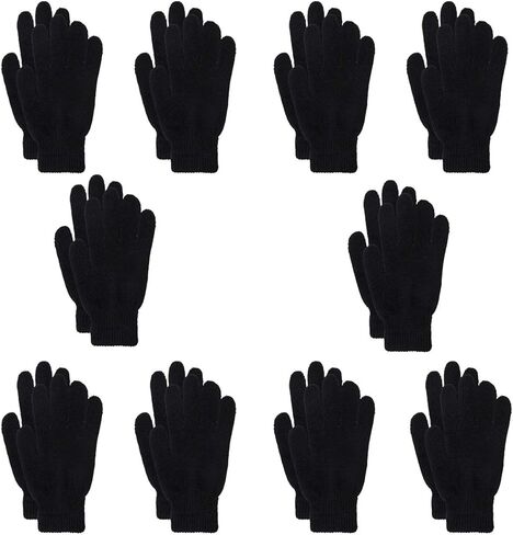 10 أزواج من القفازات السحرية الشتوية للبالغين، قفازات محبوكة دافئة وقابلة للتمدد للرجال والنساء، قفازات سحرية شتوية (10 أزواج - أسود، للكبار - (21 سم)) in Kuwait