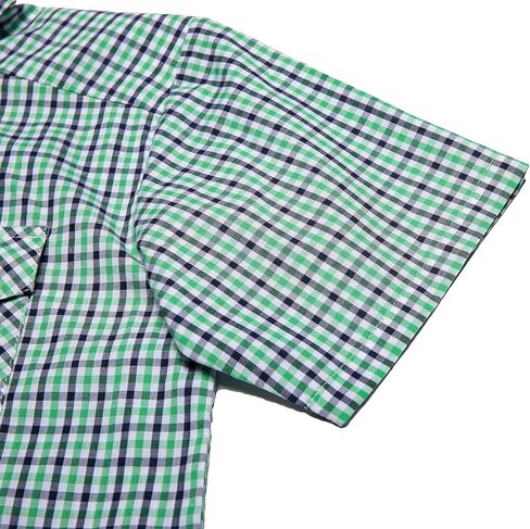 Bienzoe Boys Short Sleeve Shirt: Casual Button Down Cotton Plaid Kids Tops in Kuwait