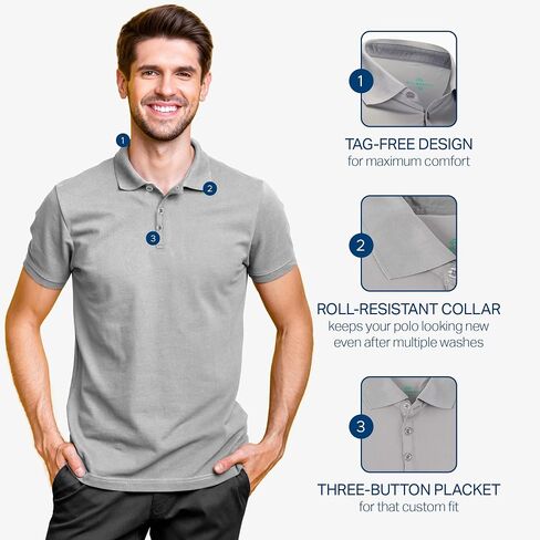 [3 Pack] Mio Marino Golf Polo Shirts for Men - Dry Fit - Ultra-Light Fabric in Kuwait