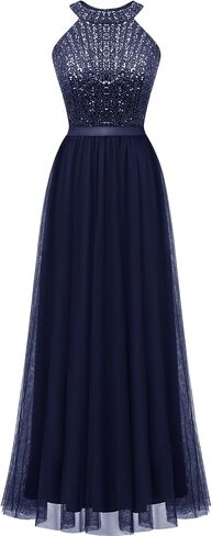 Tidnesslife 2023 فستان ترتر هالتر للنساء مثير بريق مطرز تول طويل فساتين حفلات الكوكتيل الزفاف in Kuwait