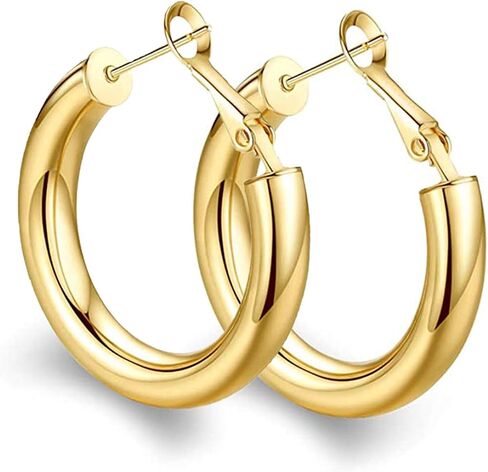 BMMYE 925 Sterling Silver Post Chunky Gold Hoop Earrings, 14K Gold Plated Earrings for Women Lightweight Hollow Tube 25mm-70mm in Kuwait