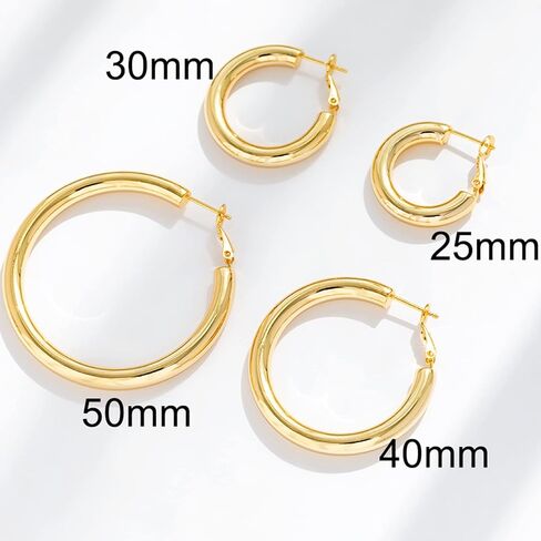 BMMYE 925 Sterling Silver Post Chunky Gold Hoop Earrings, 14K Gold Plated Earrings for Women Lightweight Hollow Tube 25mm-70mm in Kuwait