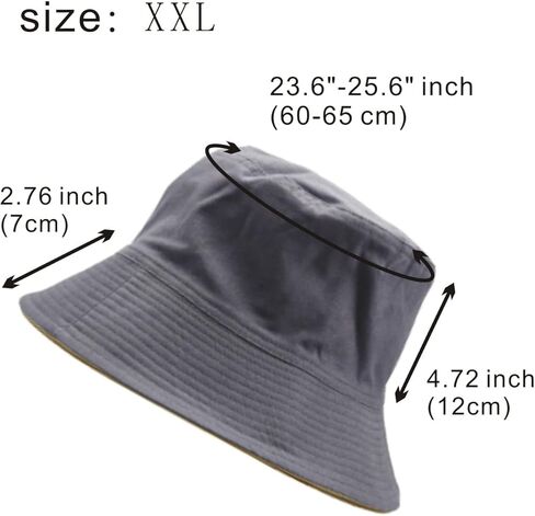 MUNULA قبعات دلو كبيرة جدًا قبعات XXL للرجال رأس كبير كبير الحجم من القطن قابل للعكس للجنسين قبعة صيد 23.6 بوصة - 25.6 بوصة خارجي in Kuwait