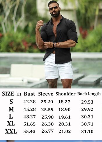 URRU Men's Muscle Dress Shirts Slim Fit Stretch Long&Short Sleeve Casual Button Down Shirt in Kuwait