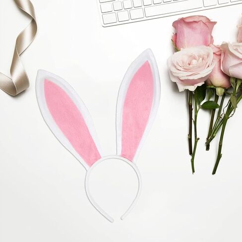 مجموعة من 3 قطع من عصابة رأس أرنب عيد الفصح من جيالوين، عصابة رأس من القطيفة على شكل آذان أرنب وربطة رأس وحفلات ذيل وإكسسوارات أزياء الهالوين (أبيض/وردي) in Kuwait