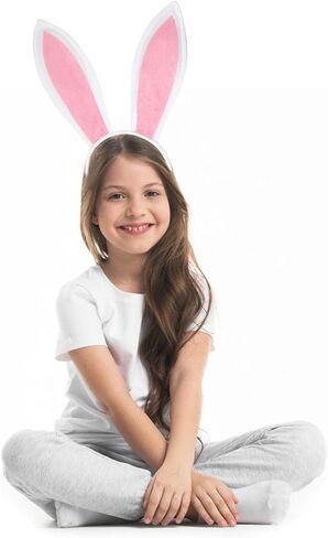 مجموعة من 3 قطع من عصابة رأس أرنب عيد الفصح من جيالوين، عصابة رأس من القطيفة على شكل آذان أرنب وربطة رأس وحفلات ذيل وإكسسوارات أزياء الهالوين (أبيض/وردي) in Kuwait