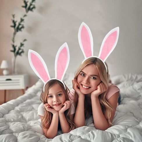 مجموعة من 3 قطع من عصابة رأس أرنب عيد الفصح من جيالوين، عصابة رأس من القطيفة على شكل آذان أرنب وربطة رأس وحفلات ذيل وإكسسوارات أزياء الهالوين (أبيض/وردي) in Kuwait