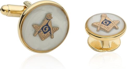 Cuff-Daddy Mens White Freemason Cufflinks for Men with Shirt Studs | Masonic Tuxedo Formal Set Enamel Cufflinks and Studs with Travel Presentation Gift Box for Wedding Party Groomsmen Groom in Saudi Arabia