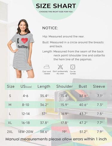 قميص نوم نسائي من LazyCozy تي شيرت مخطط بأكمام قصيرة مطبوع عليه قمصان نوم لطيفة ملابس نوم ناعمة in Kuwait