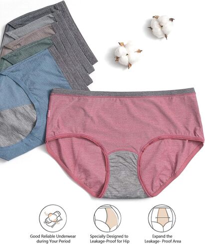 سراويل داخلية للنساء من Angelhood مضادة للتسرب، ملابس داخلية قطنية للسيدات بعد الولادة، 6 قطع متعددة الألوان in Kuwait