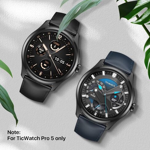 سوار ساعة ذكية بديل من Ticwatch Pro 5 بعرض 24 ملم من الجلد، حزام ساعة أصلي سريع الإصدار فقط لساعة Pro 5، توكسيدو أسود in Kuwait