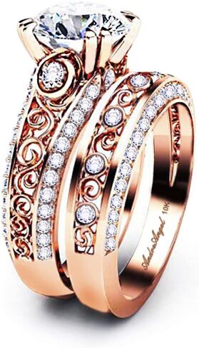 AndreAngel خاتم الخطوبة طقم الزفاف من الذهب الوردي 10 قيراط أحجار زركونيا مكعبة قطع دائري AAAAA + بديل للألماس 1.25 قيراط الذكرى السنوية لعيد الحب وعد الزواج والزفاف in Kuwait
