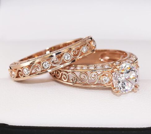 AndreAngel خاتم الخطوبة طقم الزفاف من الذهب الوردي 10 قيراط أحجار زركونيا مكعبة قطع دائري AAAAA + بديل للألماس 1.25 قيراط الذكرى السنوية لعيد الحب وعد الزواج والزفاف in Kuwait