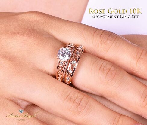 AndreAngel خاتم الخطوبة طقم الزفاف من الذهب الوردي 10 قيراط أحجار زركونيا مكعبة قطع دائري AAAAA + بديل للألماس 1.25 قيراط الذكرى السنوية لعيد الحب وعد الزواج والزفاف in Kuwait