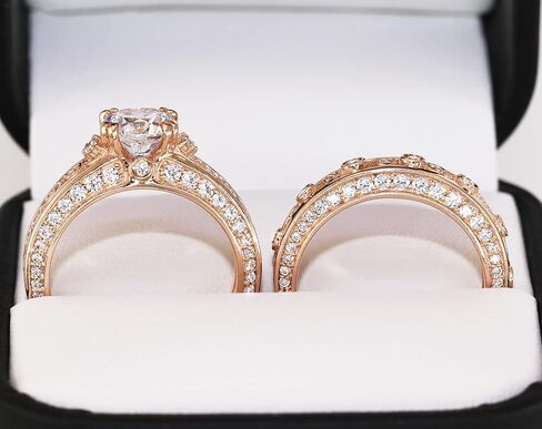 AndreAngel خاتم الخطوبة طقم الزفاف من الذهب الوردي 10 قيراط أحجار زركونيا مكعبة قطع دائري AAAAA + بديل للألماس 1.25 قيراط الذكرى السنوية لعيد الحب وعد الزواج والزفاف in Kuwait