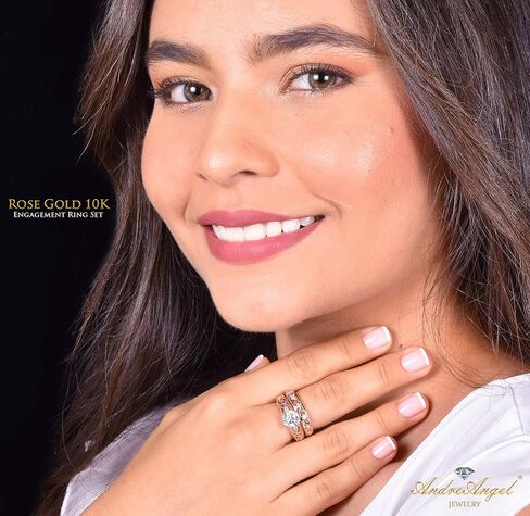 AndreAngel خاتم الخطوبة طقم الزفاف من الذهب الوردي 10 قيراط أحجار زركونيا مكعبة قطع دائري AAAAA + بديل للألماس 1.25 قيراط الذكرى السنوية لعيد الحب وعد الزواج والزفاف in Kuwait