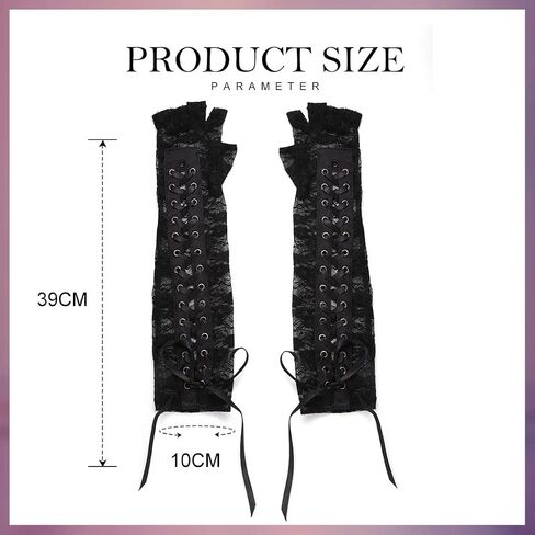 Kakaco Fingerless Lace Up Gloves Elbow Long Gloves Black Lace Gloves Rave Party Gloves Costume for Women and Girls in Saudi Arabia