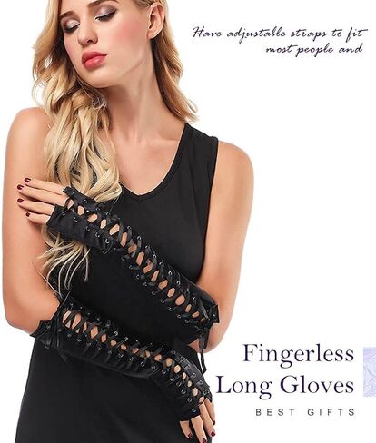 Kakaco Fingerless Lace Up Gloves Elbow Long Gloves Black Lace Gloves Rave Party Gloves Costume for Women and Girls in Saudi Arabia