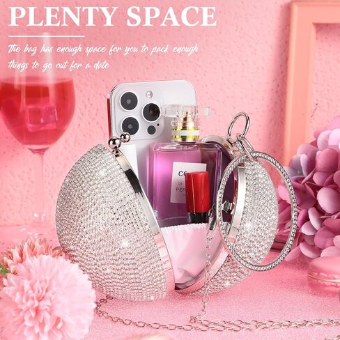 Saintrygo Women Crystal Tassel Clutch Purse Rhinestone Evening Hand Bags with Long Chain for Wedding Engagement Party (Silver, Round Shape) in Saudi Arabia
