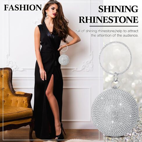 Saintrygo Women Crystal Tassel Clutch Purse Rhinestone Evening Hand Bags with Long Chain for Wedding Engagement Party (Silver, Round Shape) in Saudi Arabia