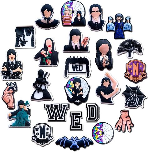 25 قطعة من تعليقات تزيين احذية وينزداي ادامز لصنادل كروك كلوج، دلايات ماري وينزداي دموية لهدايا الحفلات للمراهقين والبالغين، معدن، بدون احجار كريمة in Kuwait