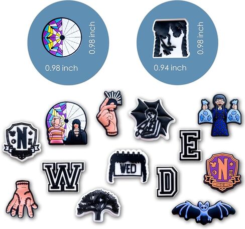 25 قطعة من تعليقات تزيين احذية وينزداي ادامز لصنادل كروك كلوج، دلايات ماري وينزداي دموية لهدايا الحفلات للمراهقين والبالغين، معدن، بدون احجار كريمة in Kuwait