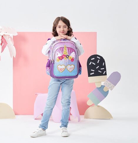 حقيبة ظهر للفتيات مقاس 16 بوصة حقيبة ظهر للفتيات للمدرسة حقيبة ظهر بالترتر مع صندوق غداء لطلاب المرحلة الابتدائية in Kuwait