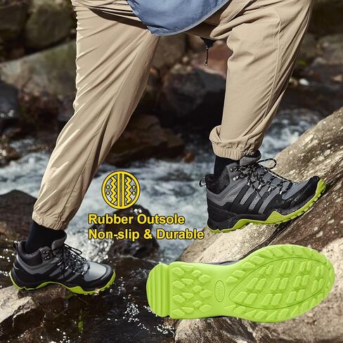 أحذية Grand Attack للمشي لمسافات طويلة للرجال مقاومة للماء، أحذية رجالية عالية الكاحل للمشي لمسافات طويلة في الهواء الطلق خفيفة الوزن للرحلات in Kuwait