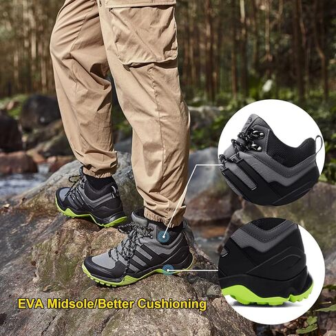 أحذية Grand Attack للمشي لمسافات طويلة للرجال مقاومة للماء، أحذية رجالية عالية الكاحل للمشي لمسافات طويلة في الهواء الطلق خفيفة الوزن للرحلات in Kuwait