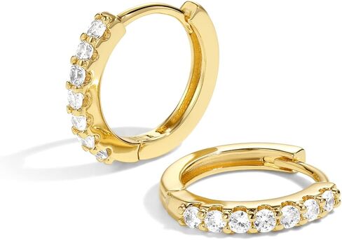 اقراط هوجي مطلية بالذهب عيار 14 قيراط/فضي/ذهبي وردي، اقراط حلقية صغيرة متدلية متدلية على شكل قلب سبايك كروس اولي هاجي مجوهرات بسيطة للنساء والفتيات, حجر الراين المعدني, مكعب زركونيا in Kuwait