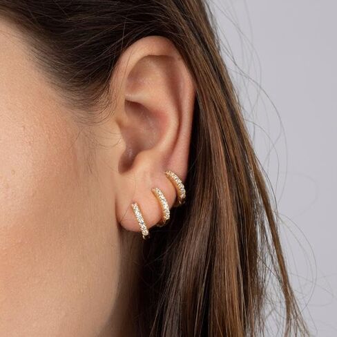 اقراط هوجي مطلية بالذهب عيار 14 قيراط/فضي/ذهبي وردي، اقراط حلقية صغيرة متدلية متدلية على شكل قلب سبايك كروس اولي هاجي مجوهرات بسيطة للنساء والفتيات, حجر الراين المعدني, مكعب زركونيا in Kuwait