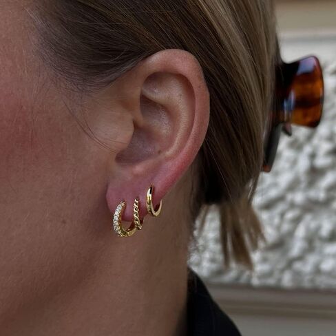 اقراط هوجي مطلية بالذهب عيار 14 قيراط/فضي/ذهبي وردي، اقراط حلقية صغيرة متدلية متدلية على شكل قلب سبايك كروس اولي هاجي مجوهرات بسيطة للنساء والفتيات, حجر الراين المعدني, مكعب زركونيا in Kuwait