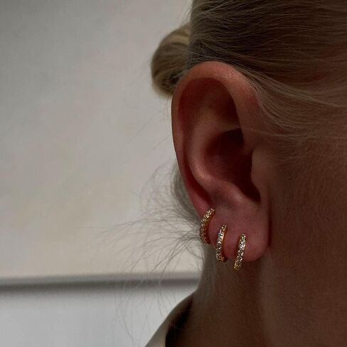 اقراط هوجي مطلية بالذهب عيار 14 قيراط/فضي/ذهبي وردي، اقراط حلقية صغيرة متدلية متدلية على شكل قلب سبايك كروس اولي هاجي مجوهرات بسيطة للنساء والفتيات, حجر الراين المعدني, مكعب زركونيا in Kuwait