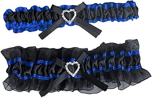 Yunyuebridal Bride's Wedding Bridal Garter Set Ruffle Satin Heart Crystal Bow Prom Leg Garter Belt 2-Piece in Kuwait