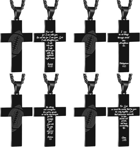 Siifert 12 Pcs Football Gift Football Cross Necklace for Boys Stainless Steel Bible Verse Pendant with 24 Inch Chain Football Accessories Cross Jewelry for Men First Communion Baptism Sports Gift in Saudi Arabia