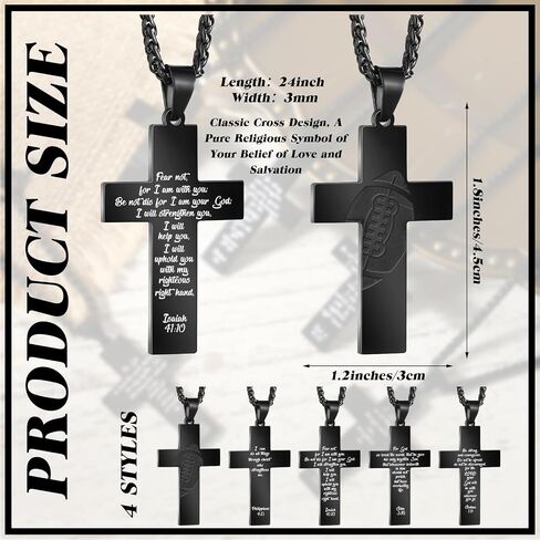 Siifert 12 Pcs Football Gift Football Cross Necklace for Boys Stainless Steel Bible Verse Pendant with 24 Inch Chain Football Accessories Cross Jewelry for Men First Communion Baptism Sports Gift in Saudi Arabia
