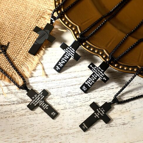 Siifert 12 Pcs Football Gift Football Cross Necklace for Boys Stainless Steel Bible Verse Pendant with 24 Inch Chain Football Accessories Cross Jewelry for Men First Communion Baptism Sports Gift in Saudi Arabia