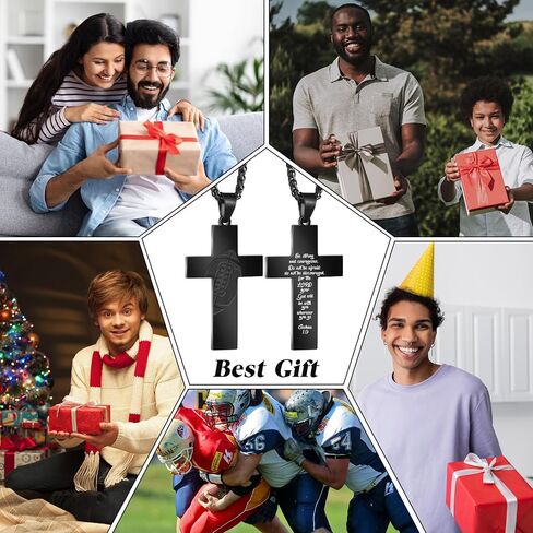 Siifert 12 Pcs Football Gift Football Cross Necklace for Boys Stainless Steel Bible Verse Pendant with 24 Inch Chain Football Accessories Cross Jewelry for Men First Communion Baptism Sports Gift in Saudi Arabia