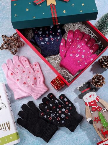 Cooraby 4 Pair Stretch Winter Kids Gloves Full Fingers Magic Gloves Winter Warm Student Knitted Gloves for Boys Girls Kids in Saudi Arabia