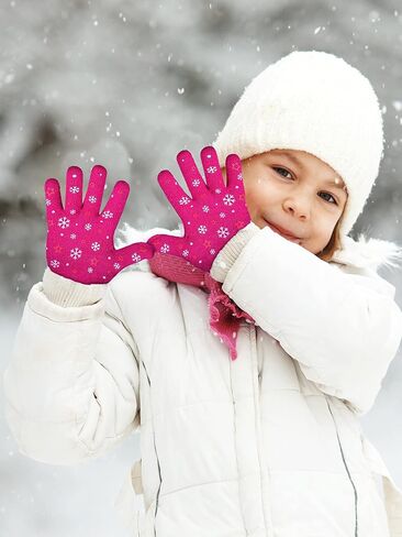 Cooraby 4 Pair Stretch Winter Kids Gloves Full Fingers Magic Gloves Winter Warm Student Knitted Gloves for Boys Girls Kids in Saudi Arabia
