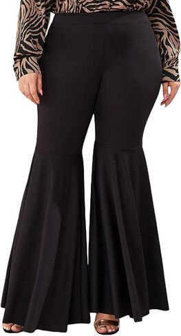WDIRARA Women's Plus Size Flare Bell Bottom Pants High Waist Stretchy Long Pants in Kuwait