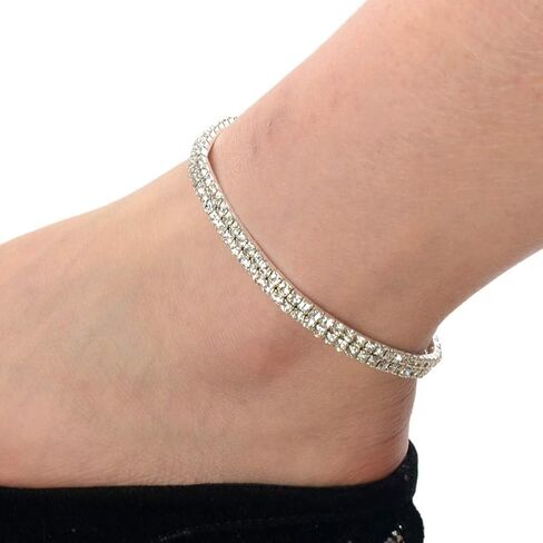 shuning Sexy Anklets for Women Crystal Rhinestone Stretch Tennis Ankle Elastic Bracelet in Kuwait